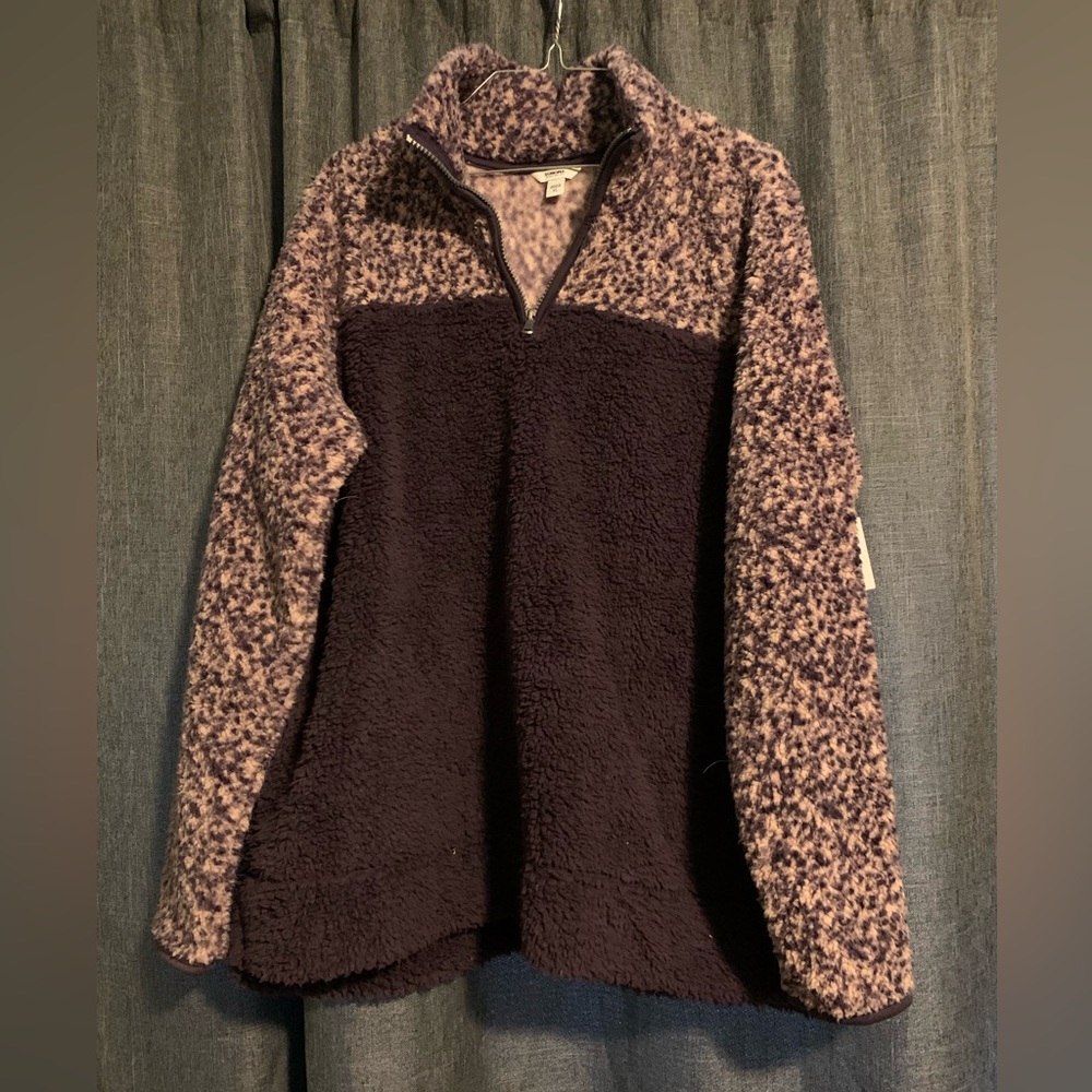 Women’s purple leopard Sherpa 1/4 zip pullover super soft XL NWT